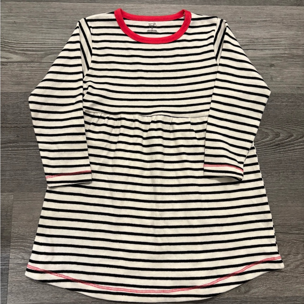 Touched By Nature Striped Long Sleeve Dress with Red Trim. Girl’s size 3T